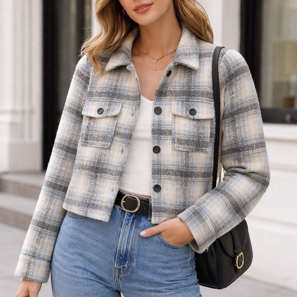 Only Jackets & Blazers - ONLY Plaid Cropped Jacket – Size S – Cozy Shacket Style